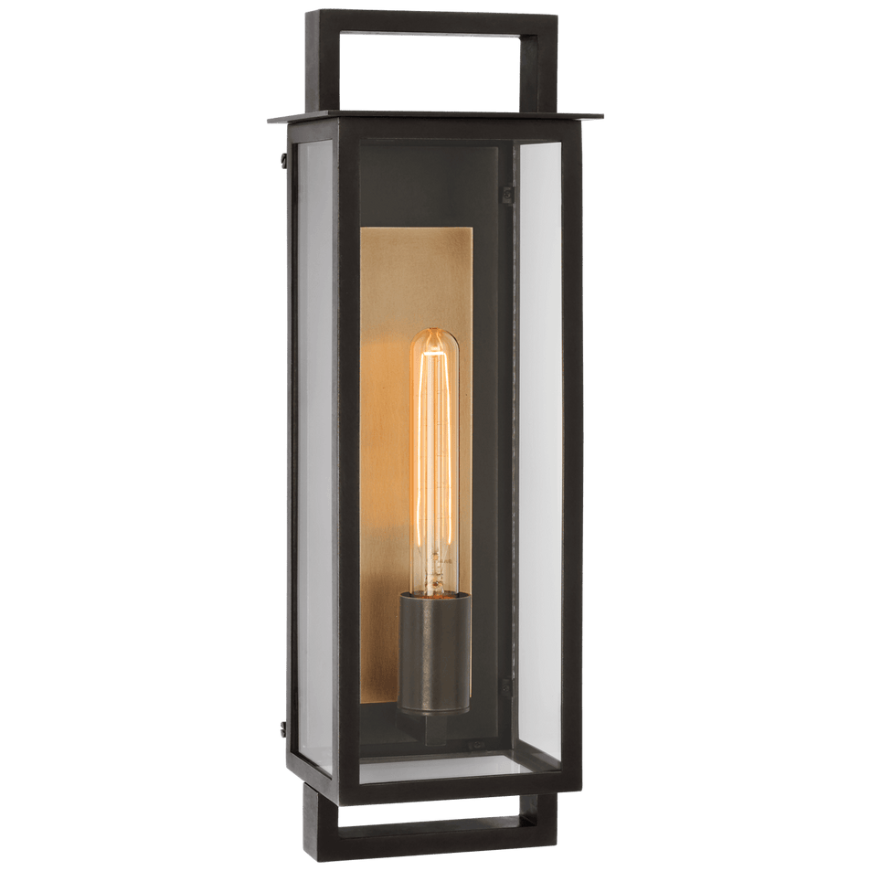 Halle Medium Narrow Wall Lantern in Aged Iron with Clear Glass