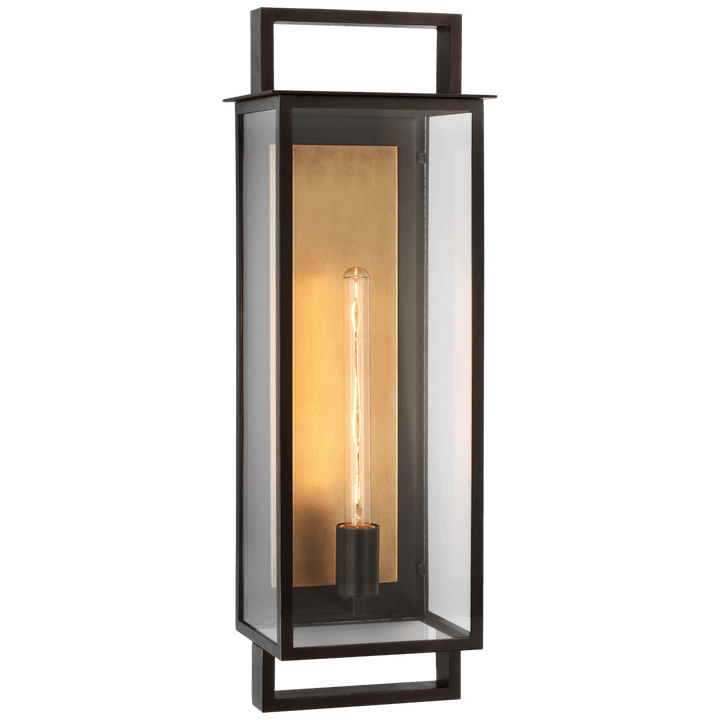 Halle Large Narrow Wall Lantern in Aged Iron with Clear Glass