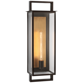 Halle Large Narrow Wall Lantern in Aged Iron with Clear Glass