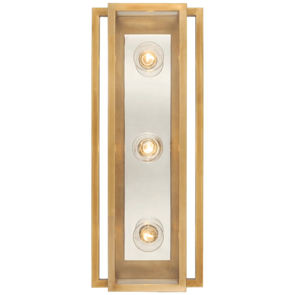 Halle 18" Vanity Light in Hand-Rubbed Antique Brass and Polished Nickel with Clear Glass
