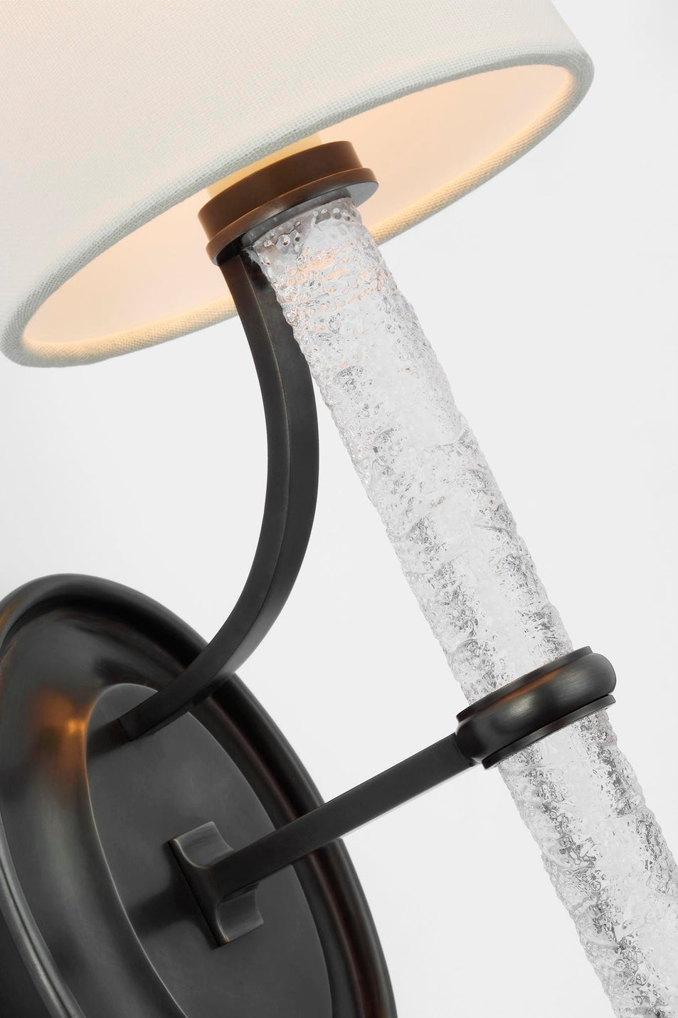 Abigail Large Sconce in Bronze and Clear Wavy Glass with Linen Shade
