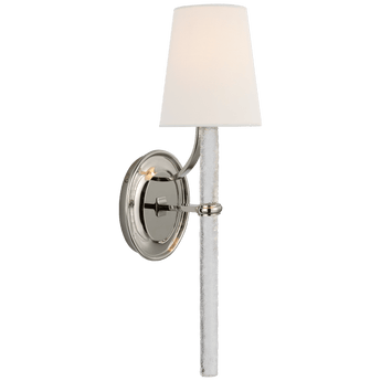 Abigail Large Sconce in Polished Nickel and Clear Wavy Glass with Linen Shade