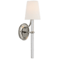 Abigail Large Sconce in Polished Nickel and Clear Wavy Glass with Linen Shade