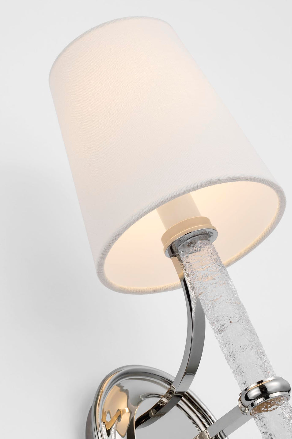 Abigail Large Sconce in Polished Nickel and Clear Wavy Glass with Linen Shade