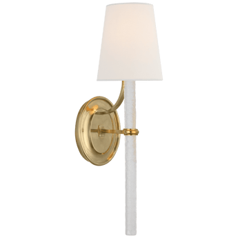 Abigail Large Sconce in Soft Brass and Clear Wavy Glass with Linen Shade