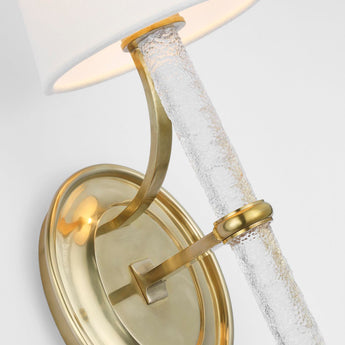 Abigail Large Sconce in Soft Brass and Clear Wavy Glass with Linen Shade