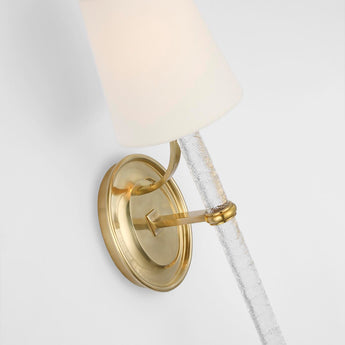 Abigail Large Sconce in Soft Brass and Clear Wavy Glass with Linen Shade