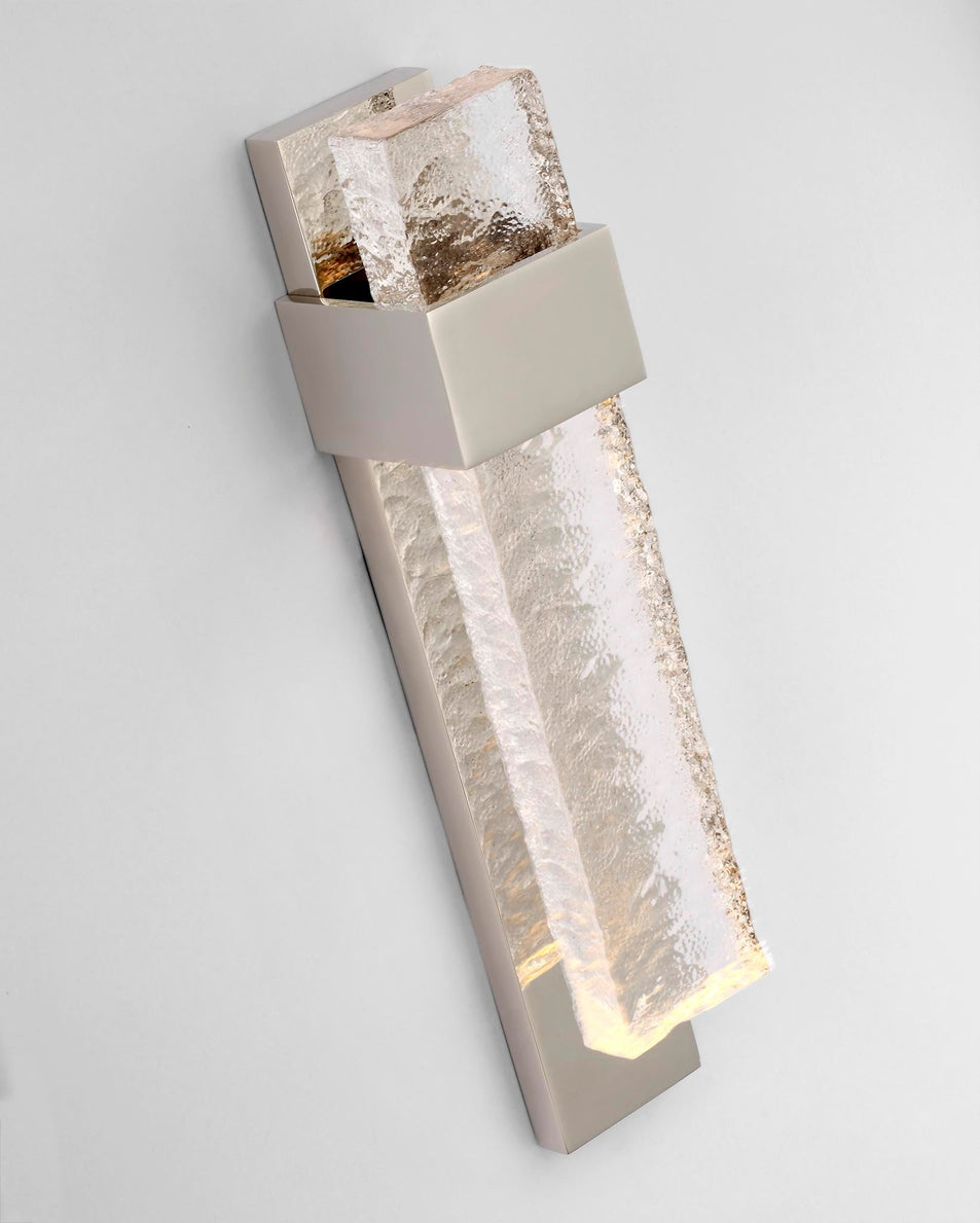 Brock Medium Sconce in Polished Nickel and Clear Wavy Glass