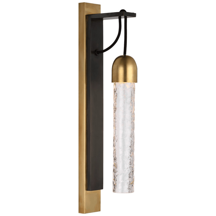 Reve Medium Tube Sconce in Bronze and Soft Brass with Clear Wavy Glass
