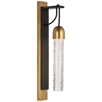 Reve Medium Tube Sconce in Bronze and Soft Brass with Clear Wavy Glass