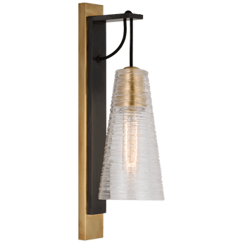 Reve Medium Conical Sconce in Bronze and Soft Brass with Clear Ribbon Glass