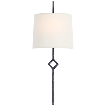 Cranston Small Sconce in Aged Iron with Linen Shade