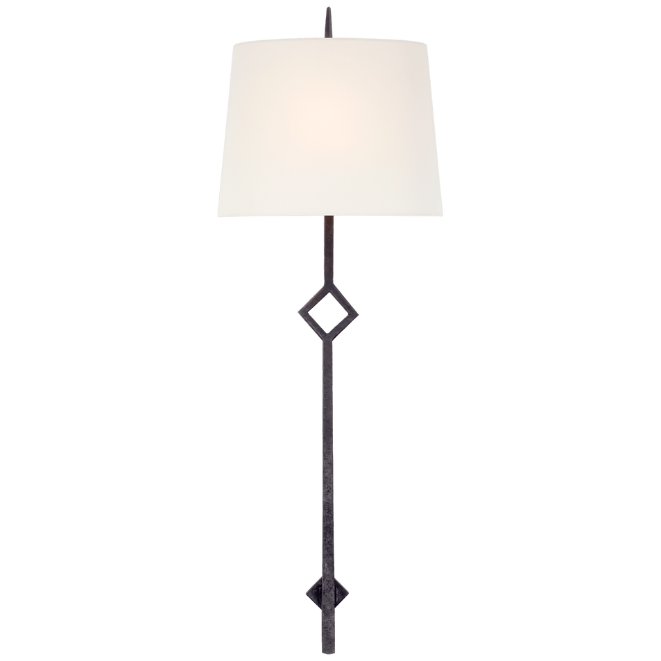 Cranston Large Sconce in Aged Iron with Linen Shade
