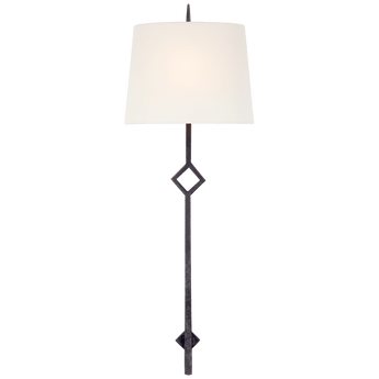 Cranston Large Sconce in Aged Iron with Linen Shade