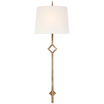 Cranston Large Sconce in Gilded Iron with Linen Shade