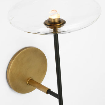 Calvino Large Tail Sconce in Aged Iron and Hand-Rubbed Antique Brass with Clear Glass