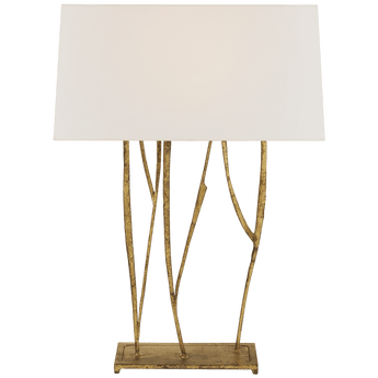 Aspen Console Lamp in Gilded Iron with Linen Shade