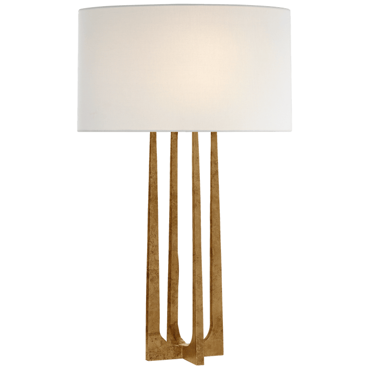 Scala Hand-Forged Table Lamp in Gilded Iron with Linen Shade