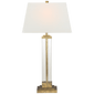Wright Table Lamp in Gilded Iron and Glass with Linen Shade