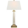 Wright Table Lamp in Gilded Iron and Glass with Linen Shade