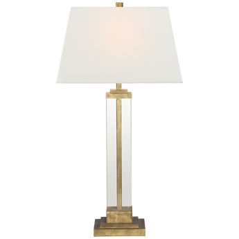 Wright Table Lamp in Gilded Iron and Glass with Linen Shade