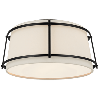 Callaway Small Flush Mount in Bronze with Linen Shade and Frosted Acrylic Diffuser