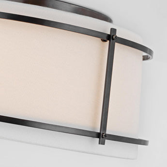 Callaway Small Flush Mount in Bronze with Linen Shade and Frosted Acrylic Diffuser