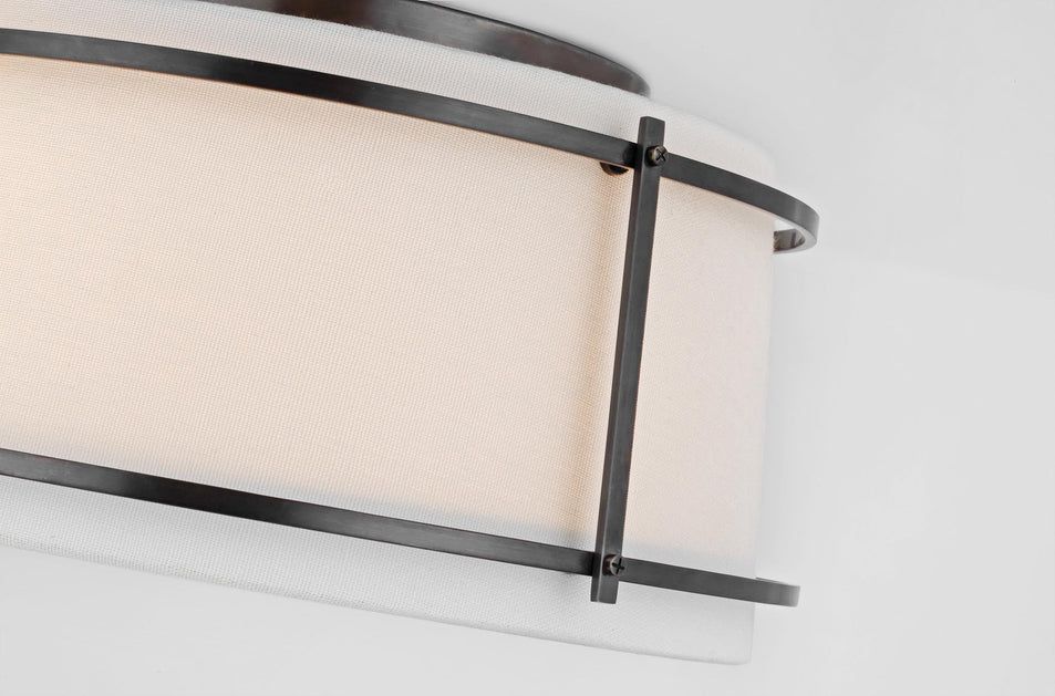 Callaway Small Flush Mount in Bronze with Linen Shade and Frosted Acrylic Diffuser