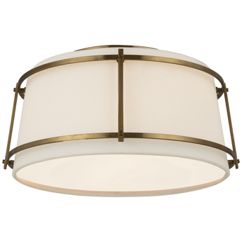 Callaway Small Flush Mount in Hand-Rubbed Antique Brass with Linen Shade and Frosted Acrylic Diffuser