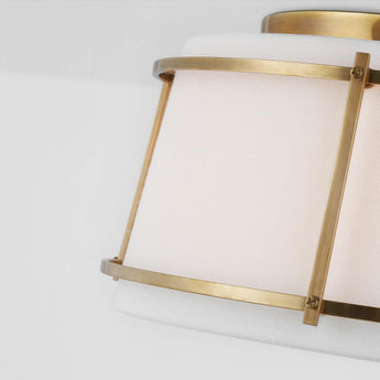 Callaway Small Flush Mount in Hand-Rubbed Antique Brass with Linen Shade and Frosted Acrylic Diffuser