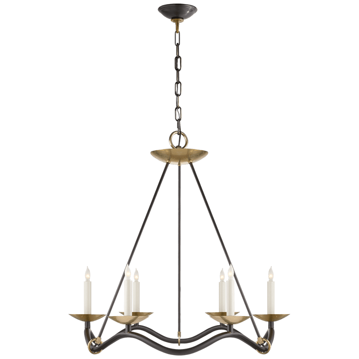 Choros Chandelier in Aged Iron with Hand-Rubbed Antique Brass Accents
