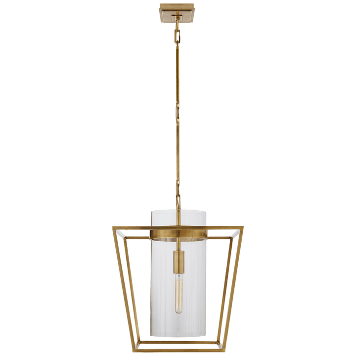 Presidio Small Lantern in Hand-Rubbed Antique Brass with Clear Glass