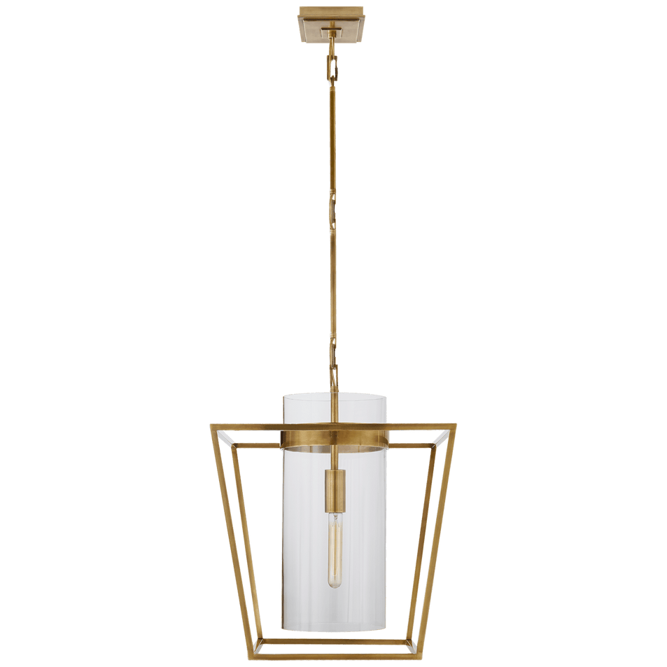 Presidio Small Lantern in Hand-Rubbed Antique Brass with Clear Glass