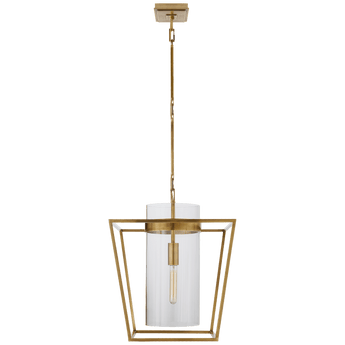 Presidio Small Lantern in Hand-Rubbed Antique Brass with Clear Glass