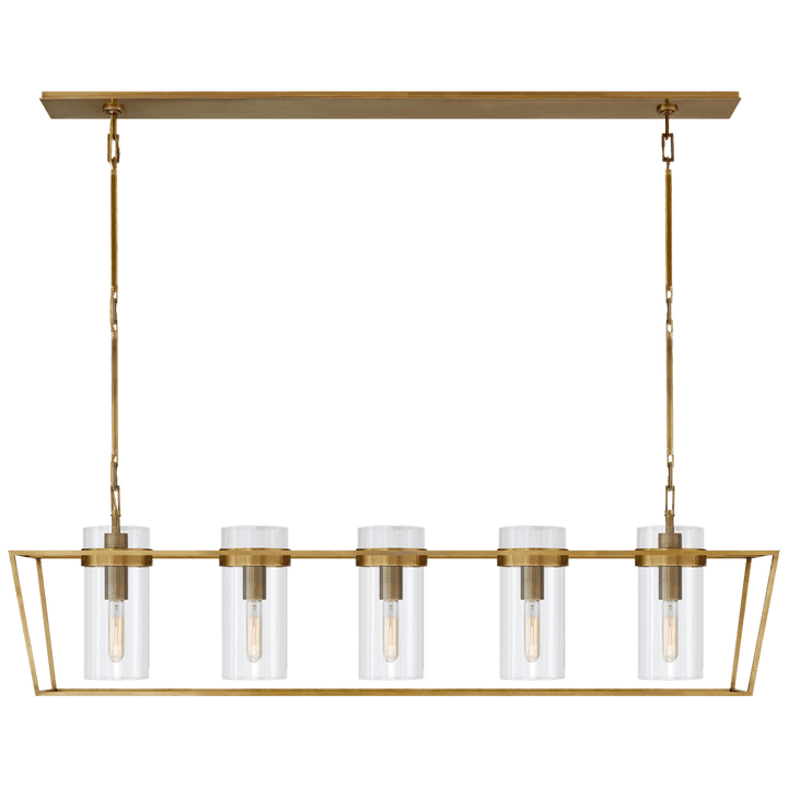 Presidio Large Linear Lantern in Hand-Rubbed Antique Brass with Clear Glass