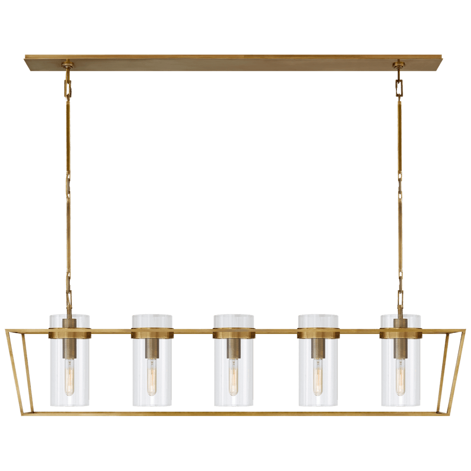 Presidio Large Linear Lantern in Hand-Rubbed Antique Brass with Clear Glass