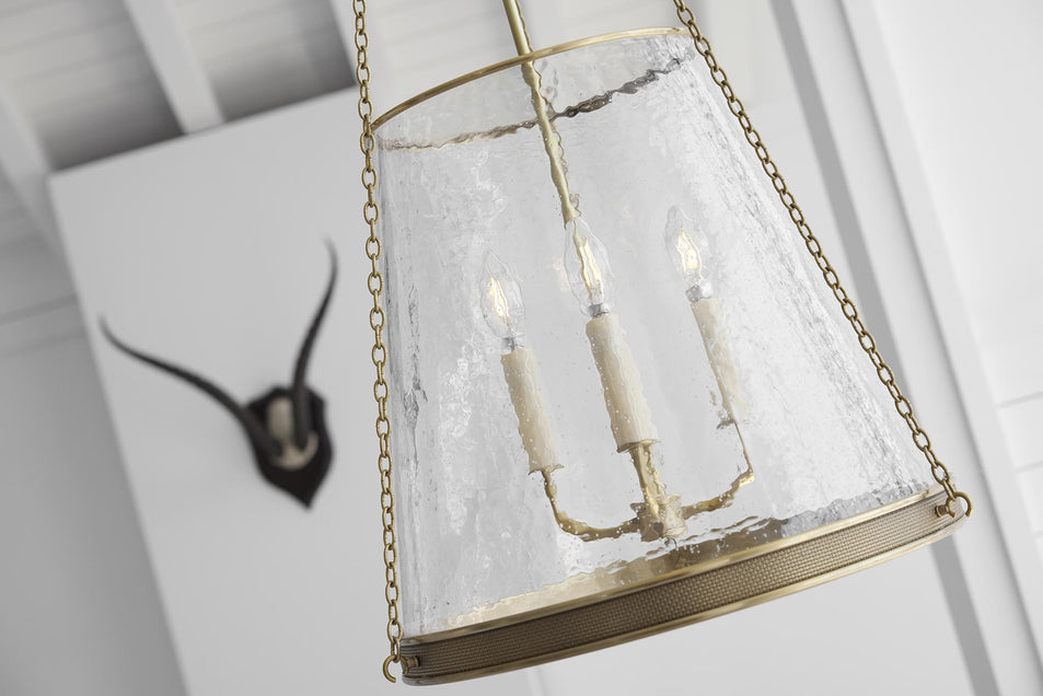 Reese 18" Pendant in Soft Brass with Clear Restoration Glass