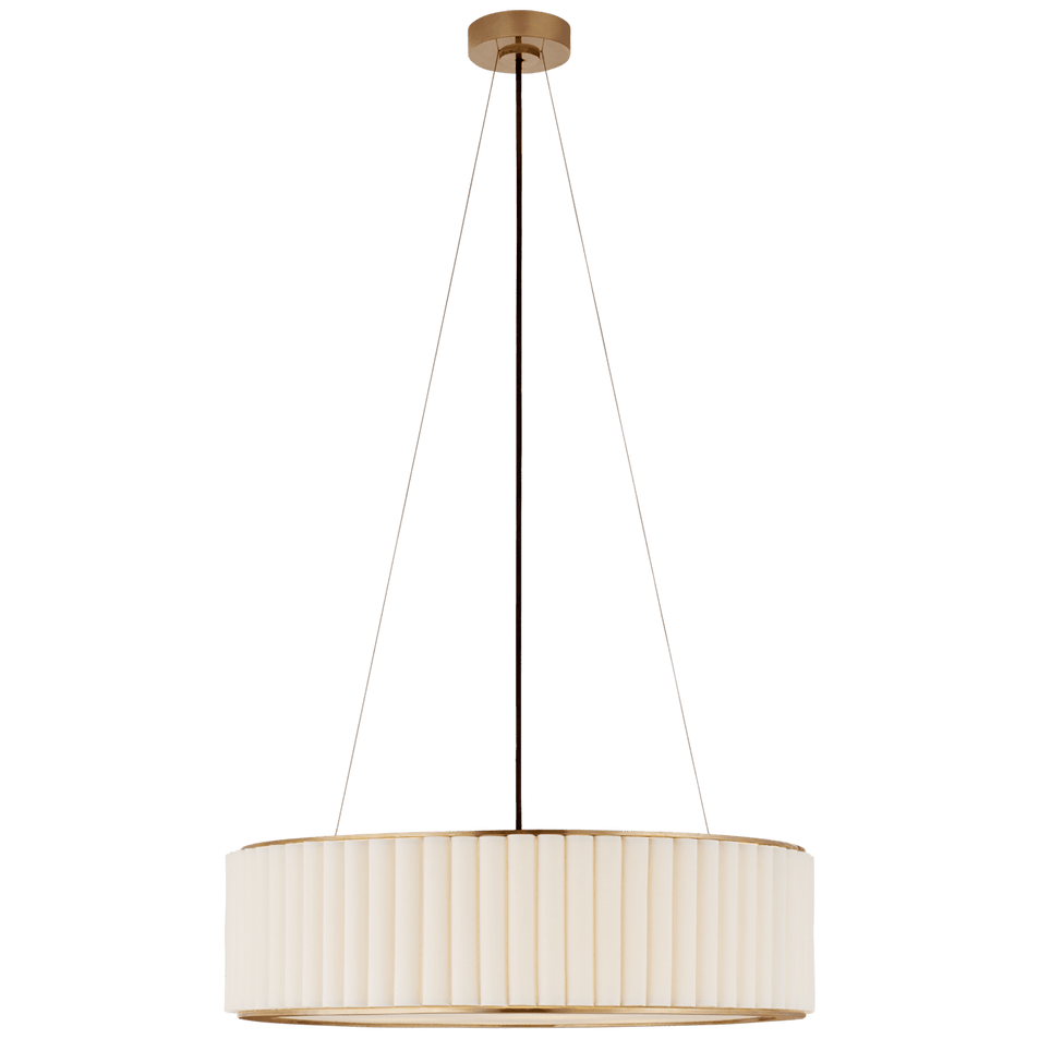 Palati Large Hanging Shade in Hand-Rubbed Antique Brass with Linen Shade