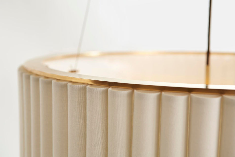 Palati Large Hanging Shade in Hand-Rubbed Antique Brass with Linen Shade