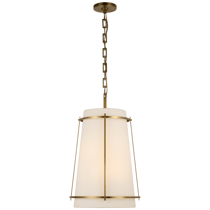 Callaway Medium Hanging Shade in Hand-Rubbed Antique Brass with Linen Shade and Frosted Acrylic Diffuser