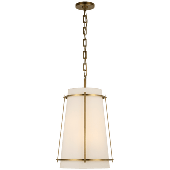 Callaway Medium Hanging Shade in Hand-Rubbed Antique Brass with Linen Shade and Frosted Acrylic Diffuser