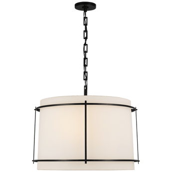 Callaway Large Hanging Shade in Bronze with Linen Shade and Frosted Acrylic Diffuser