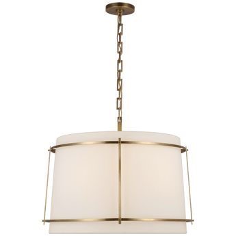 Callaway Large Hanging Shade in Hand-Rubbed Antique Brass with Linen Shade and Frosted Acrylic Diffuser