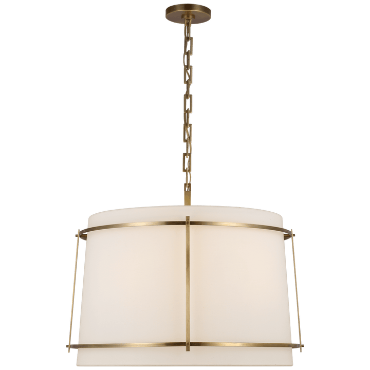 Callaway Large Hanging Shade in Hand-Rubbed Antique Brass with Linen Shade and Frosted Acrylic Diffuser