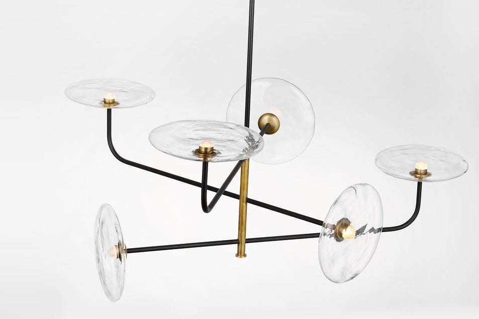 Calvino Large Arched Chandelier in Aged Iron and Hand-Rubbed Antique Brass with Clear Glass