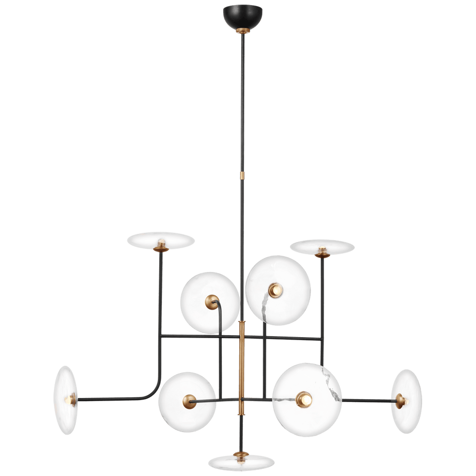 Calvino X-Large Arched Chandelier in Aged Iron and Hand-Rubbed Antique Brass with Clear Glass