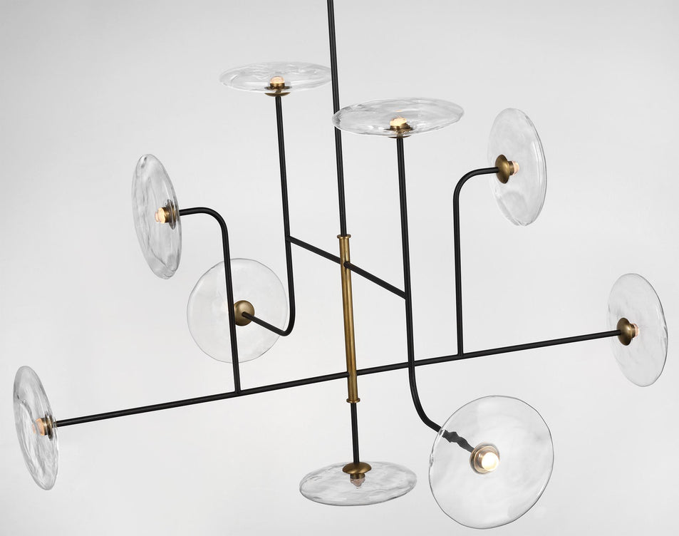 Calvino X-Large Arched Chandelier in Aged Iron and Hand-Rubbed Antique Brass with Clear Glass