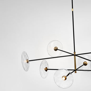 Calvino X-Large Radial Chandelier in Aged Iron and Hand-Rubbed Antique Brass with Clear Glass