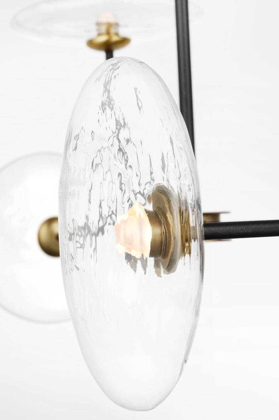 Calvino Large Linear Chandelier in Aged Iron and Hand-Rubbed Antique Brass with Clear Glass