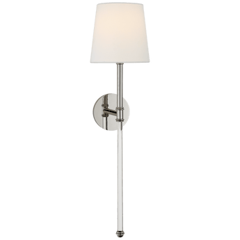 Camille Large Tail Sconce in Polished Nickel with Linen Shade